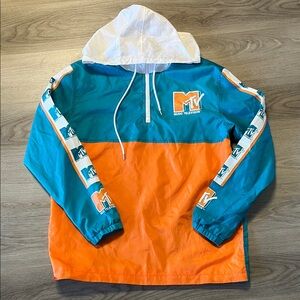 🔥📺 MTV windbreaker. Teal, Orange, and White mens size Large.